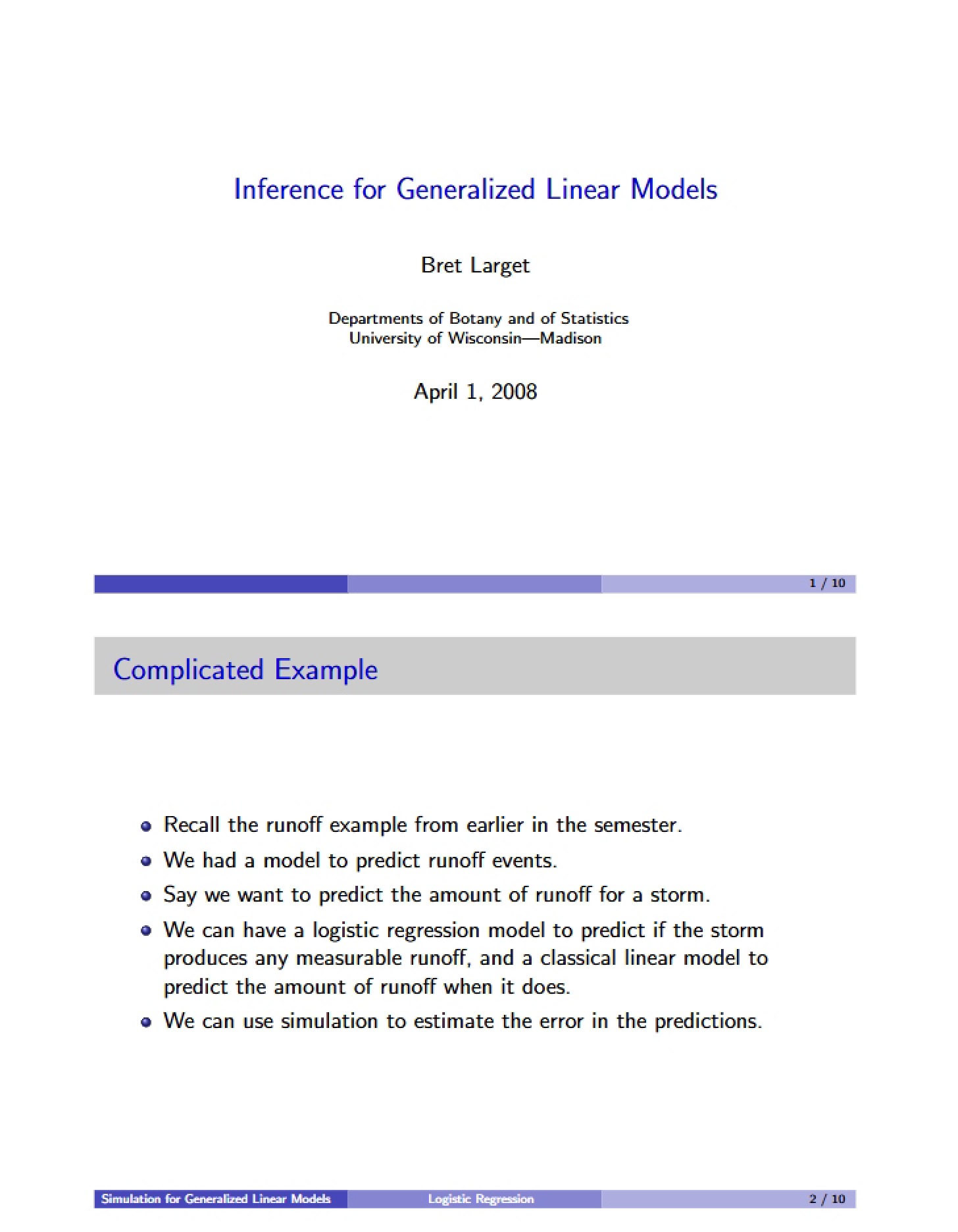 Generalized Linear Models Inference