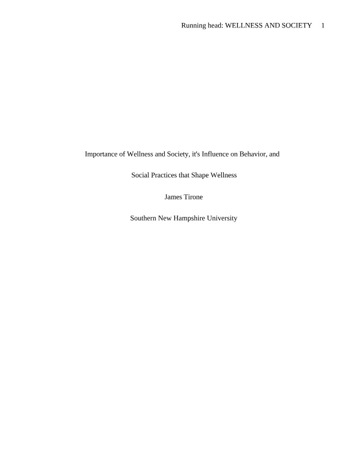 Wellness in Society - Social Practices and Behavior