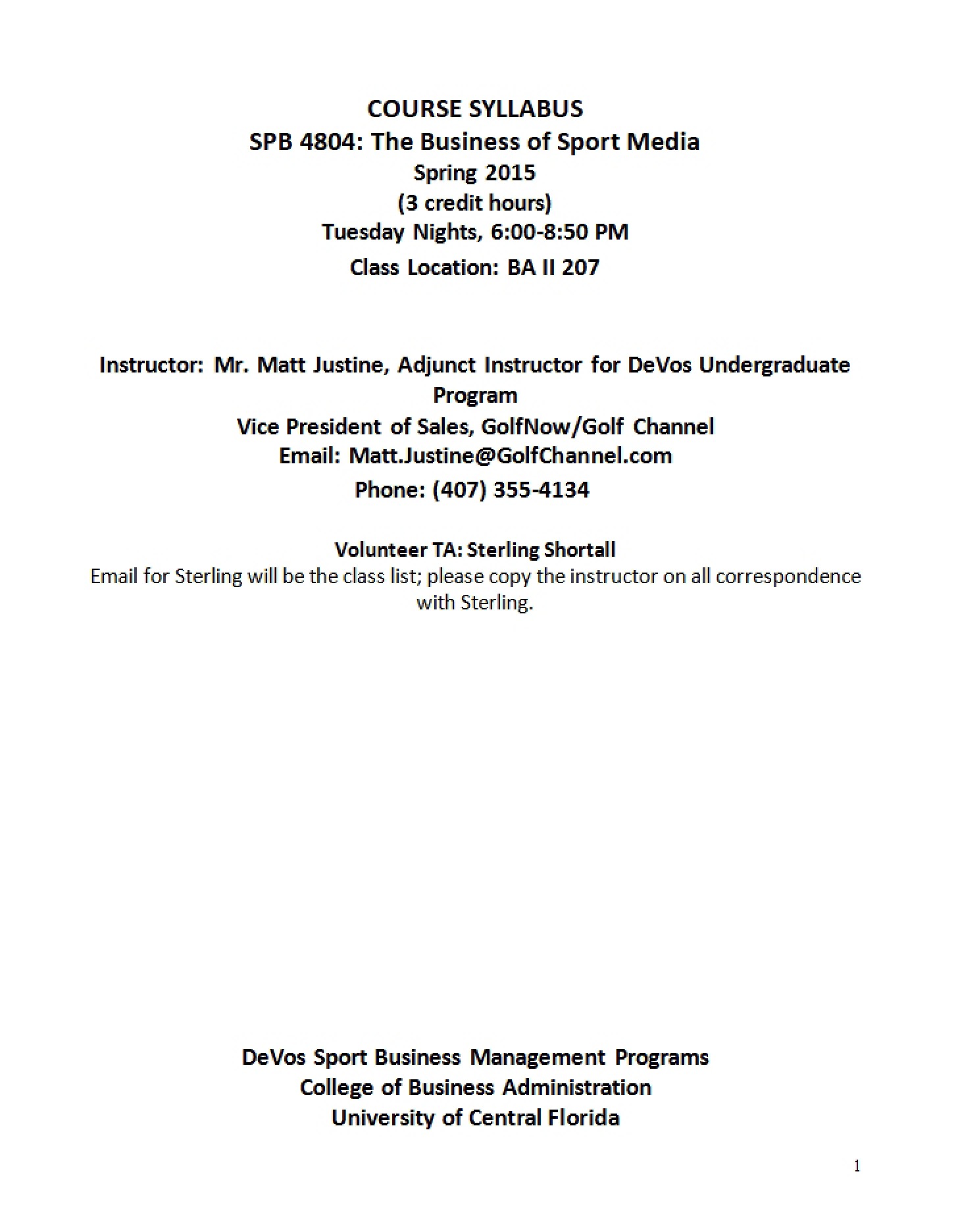 Syllabus Spring 2015 (SPB 4804) - Marketing