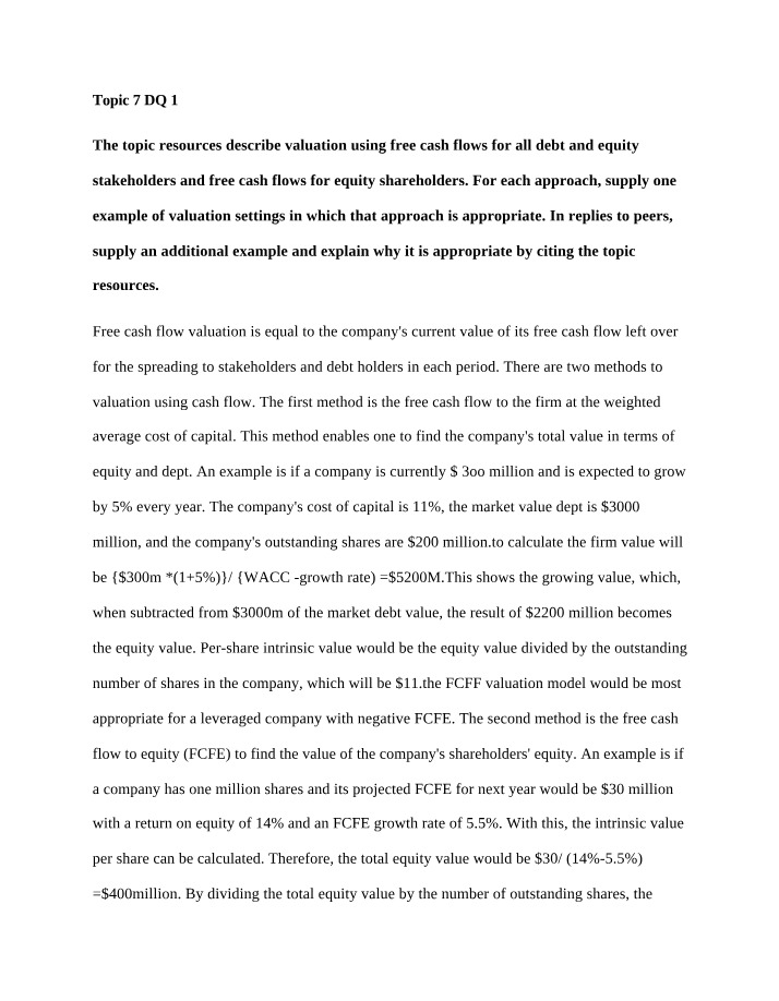 Free Cash Flows - Valuation Examples and Approaches