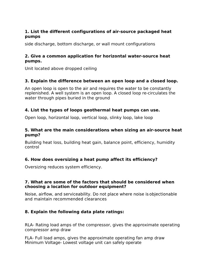 Questions on Heat Pumps