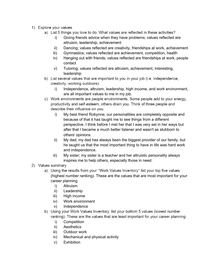 Worksheet - Explore Your Values