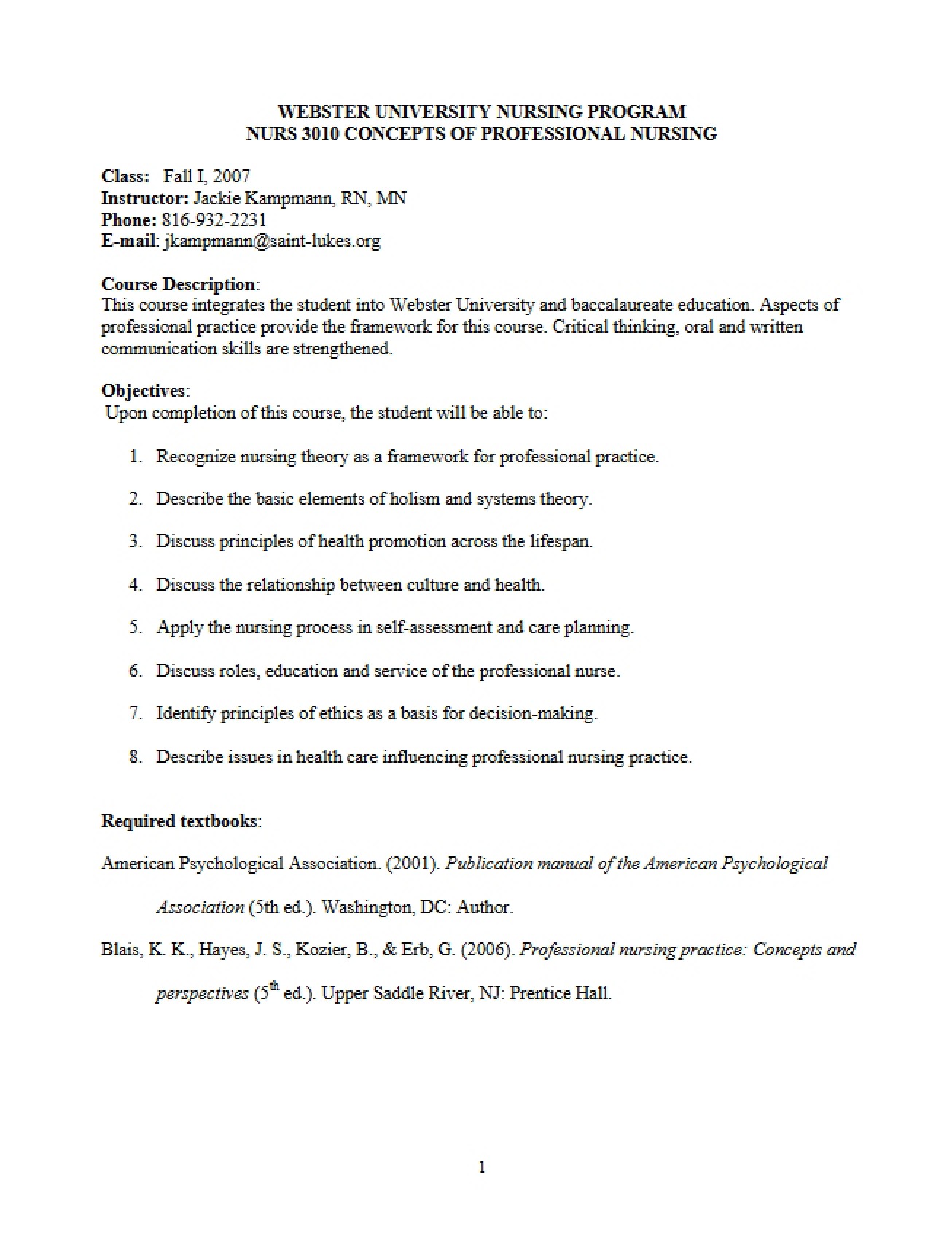 Kampmann Concepts of Nursing (Fall 07)