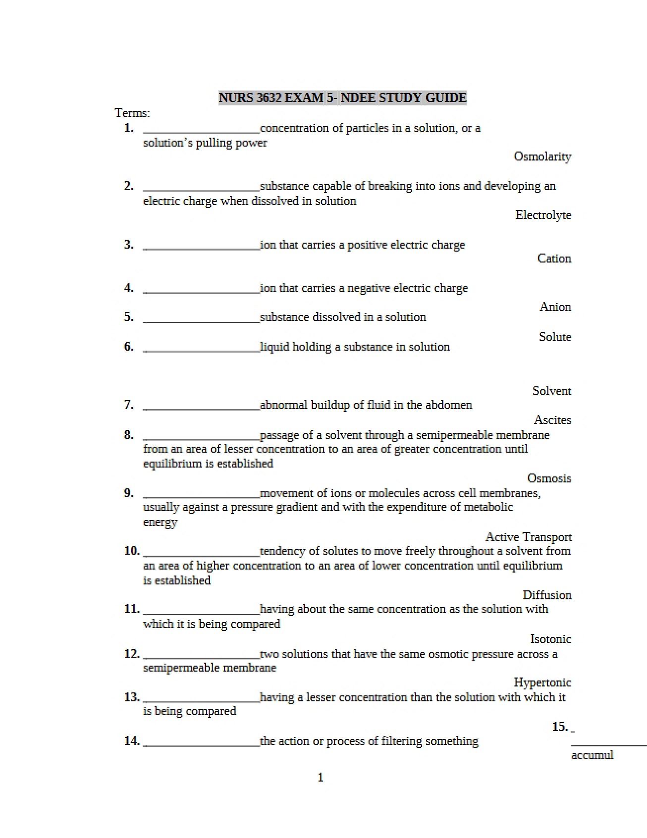 Sixth Exam for a Nursing Course