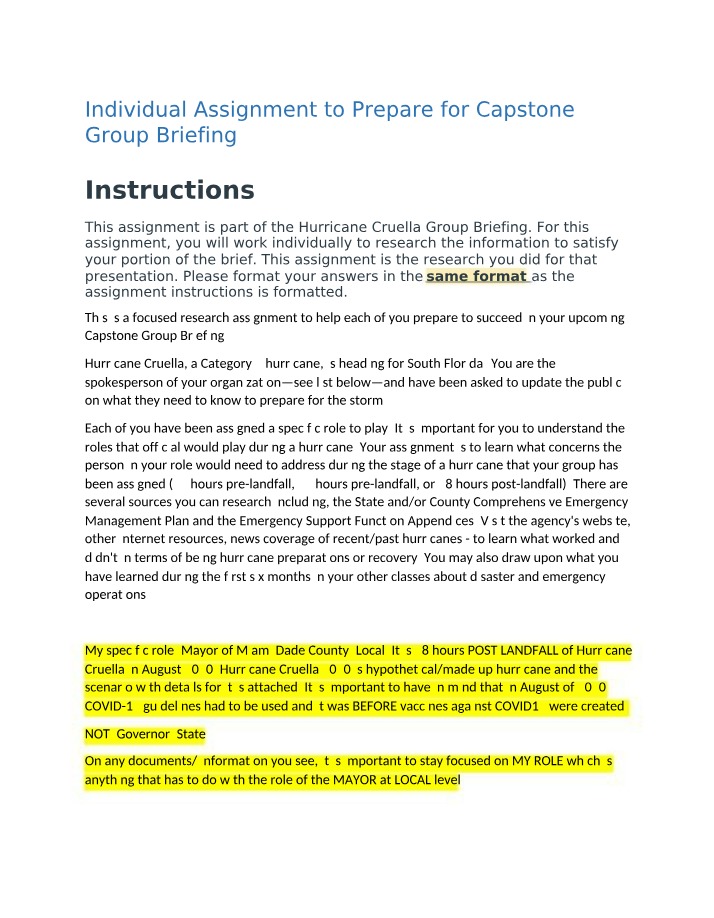 Capstone Group Briefing - Hurricane Cruella Individual Assignment