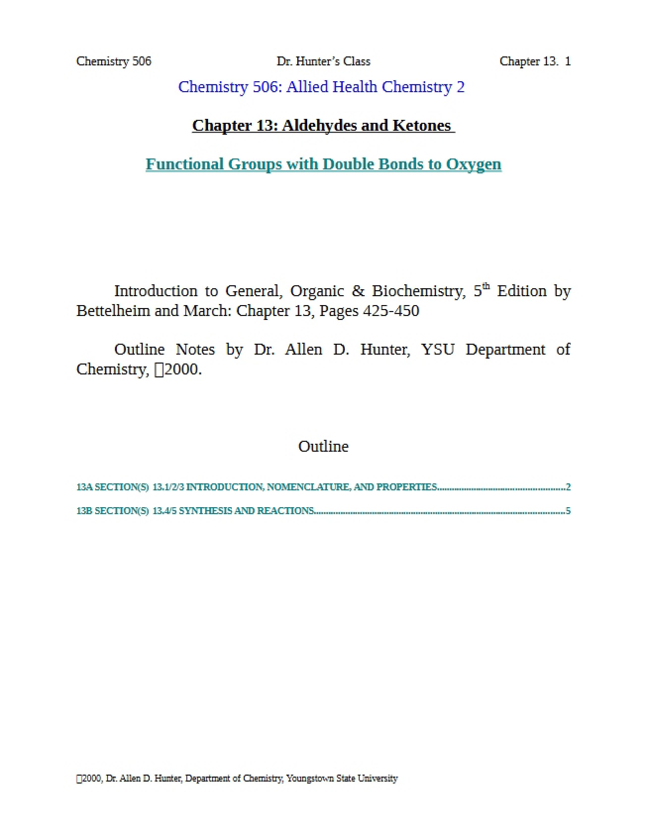 Ketones and Aldehydes (Chapter 13)