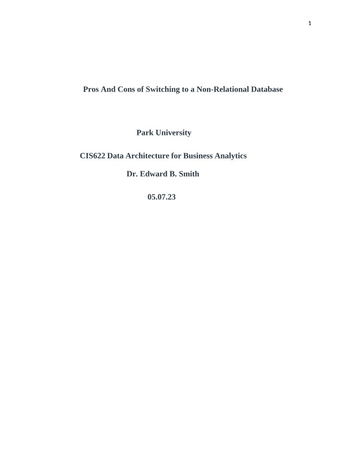 Switching to a Non-Relational Database - Pros and Cons