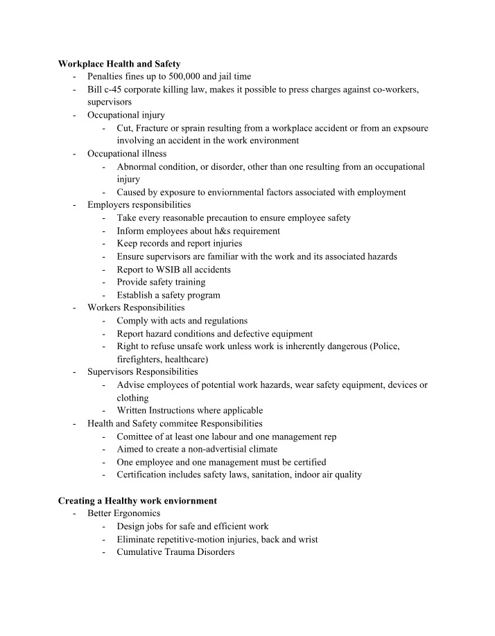 Workplace Health and Safety - Penalties and Responsibilities