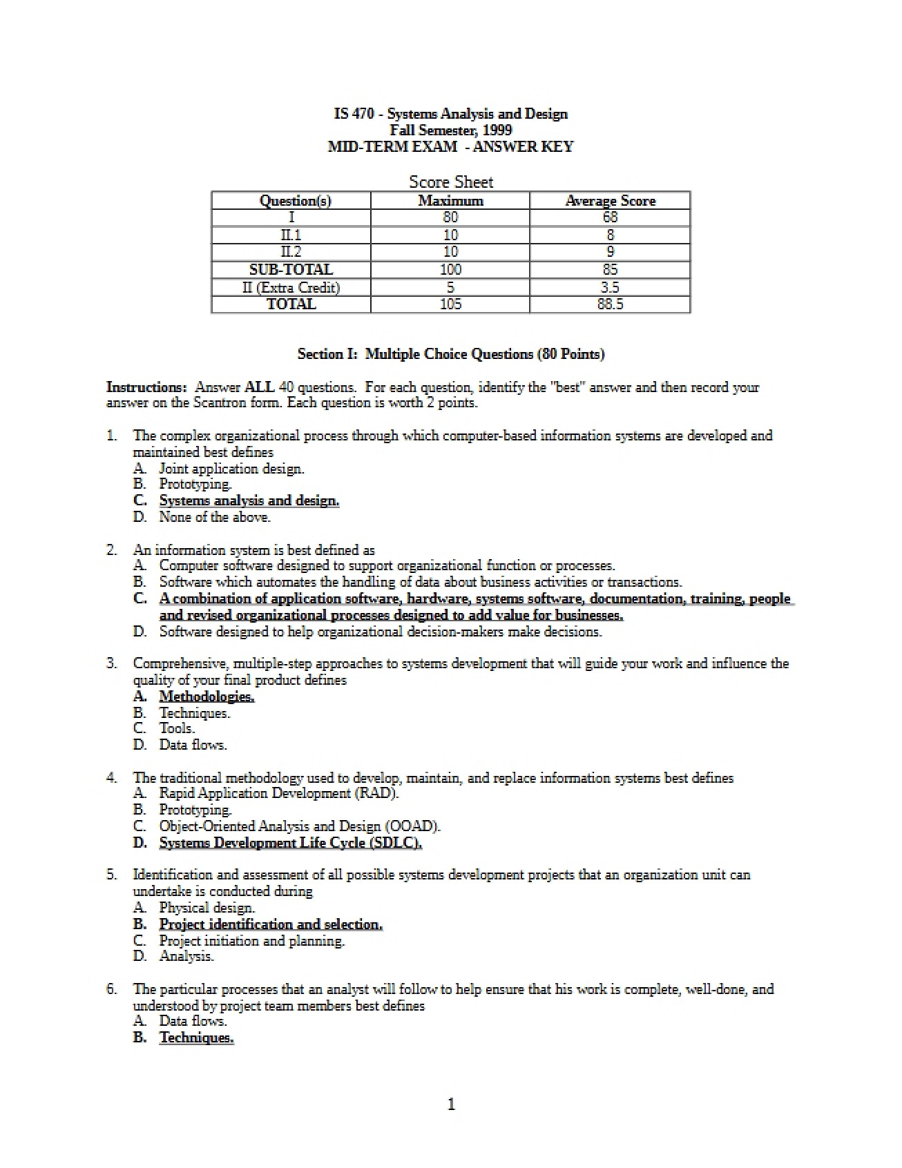 Answer Key for the Mid-Term Exam