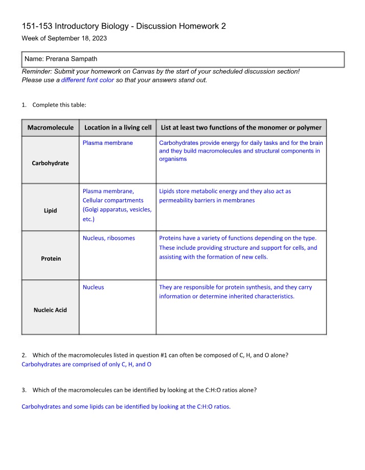 Zoology 153 Discussion 2 Homework