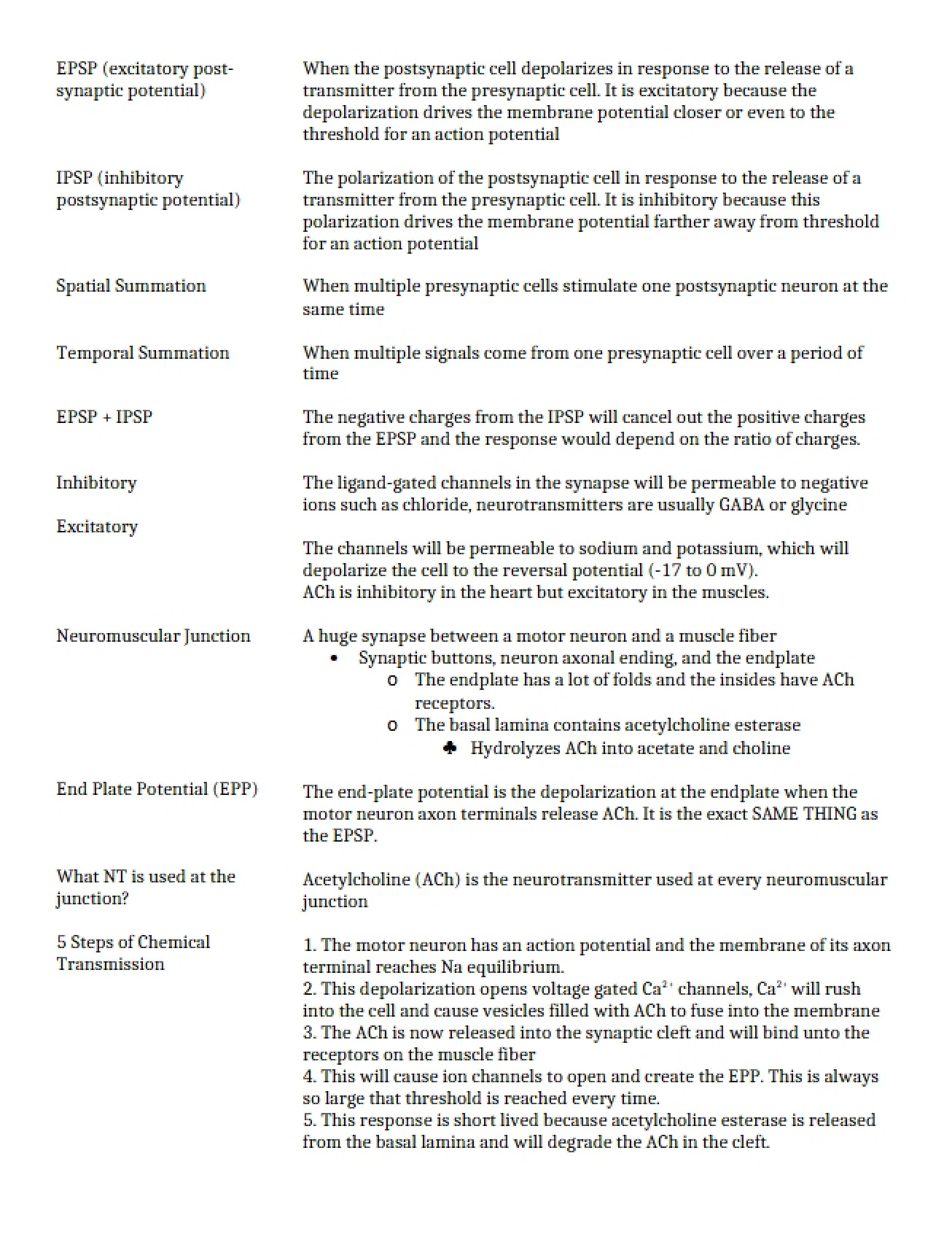 Study Guide for Neural Systems