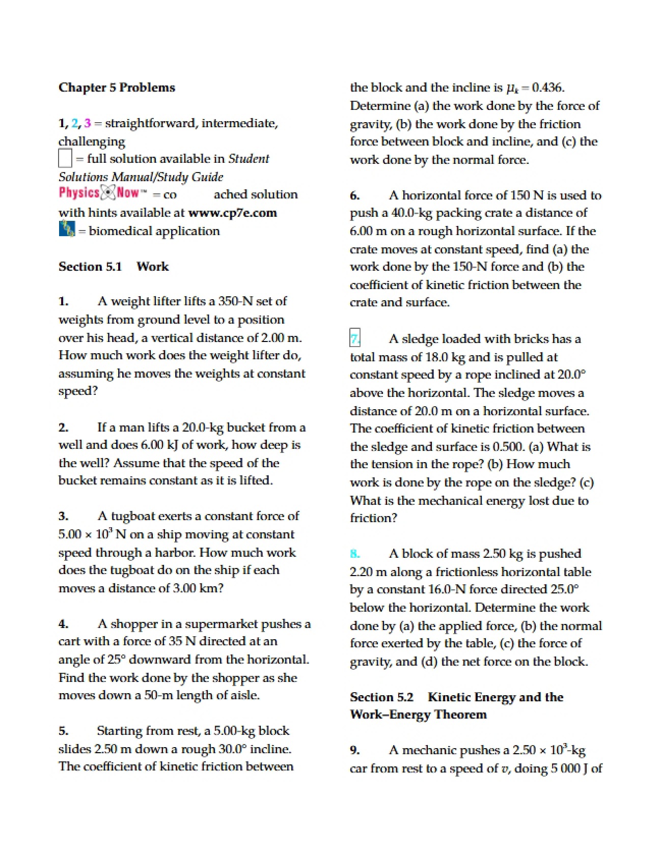 Mechanics Problem Set: Chapter Five
