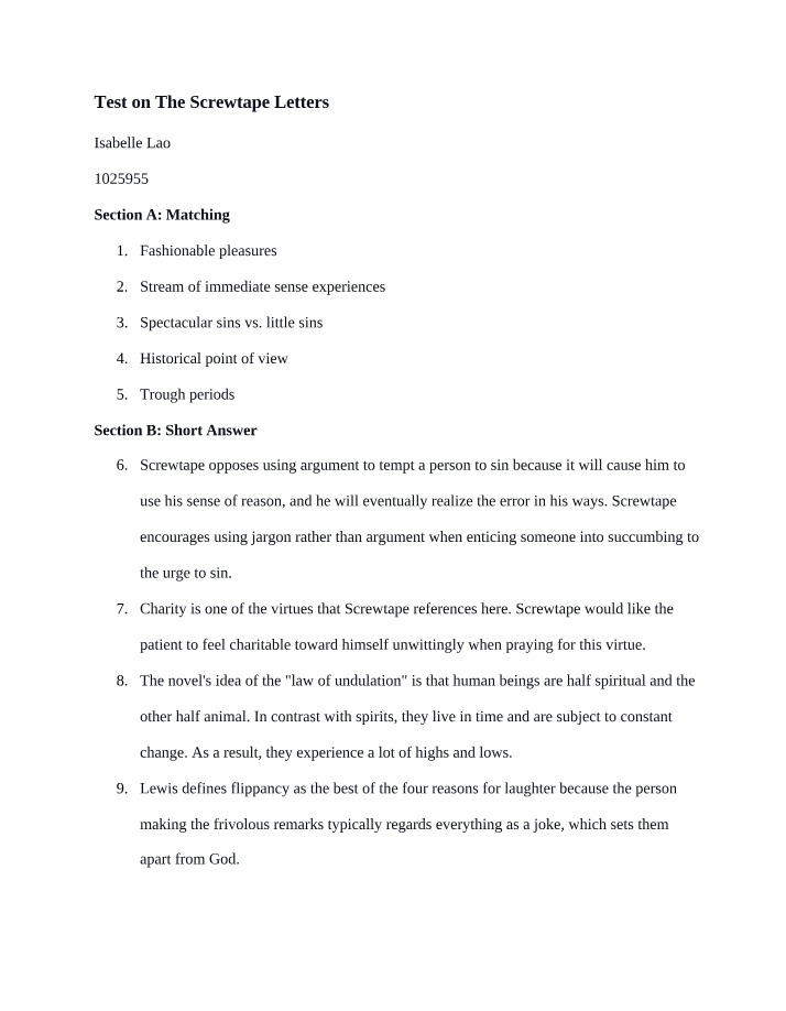 The Screwtape Letters Test