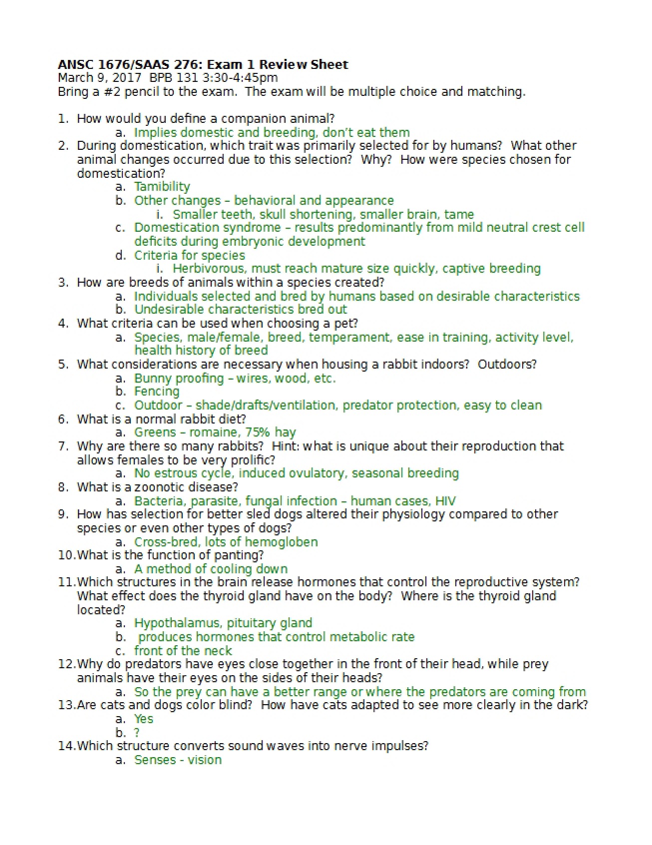 Review Sheet for Exam 1