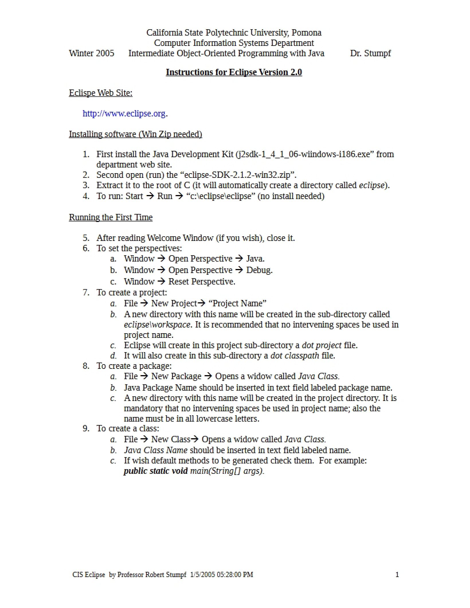 Eclipse Version 2.0 Instructions