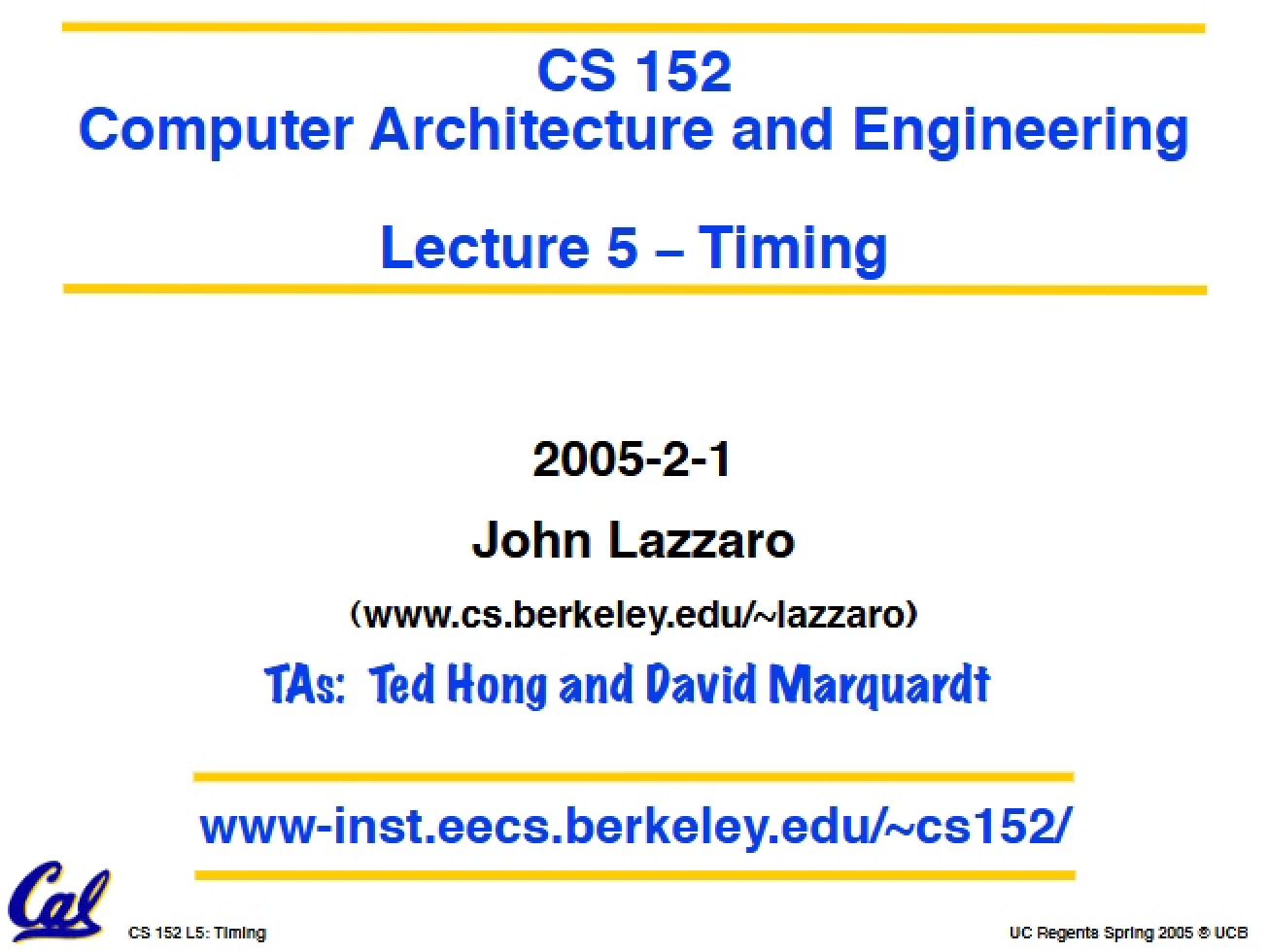 Lecture 5 Timing
