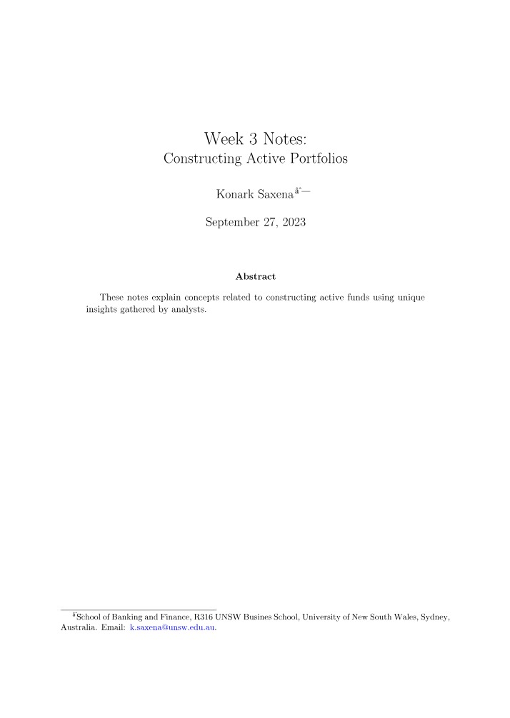 Constructing Active Portfolios - Understanding Alpha