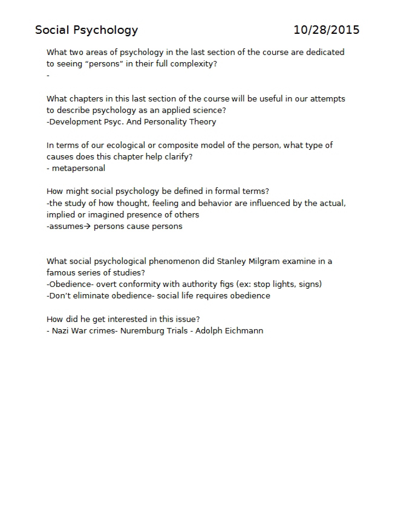 Social Psychology Course Content