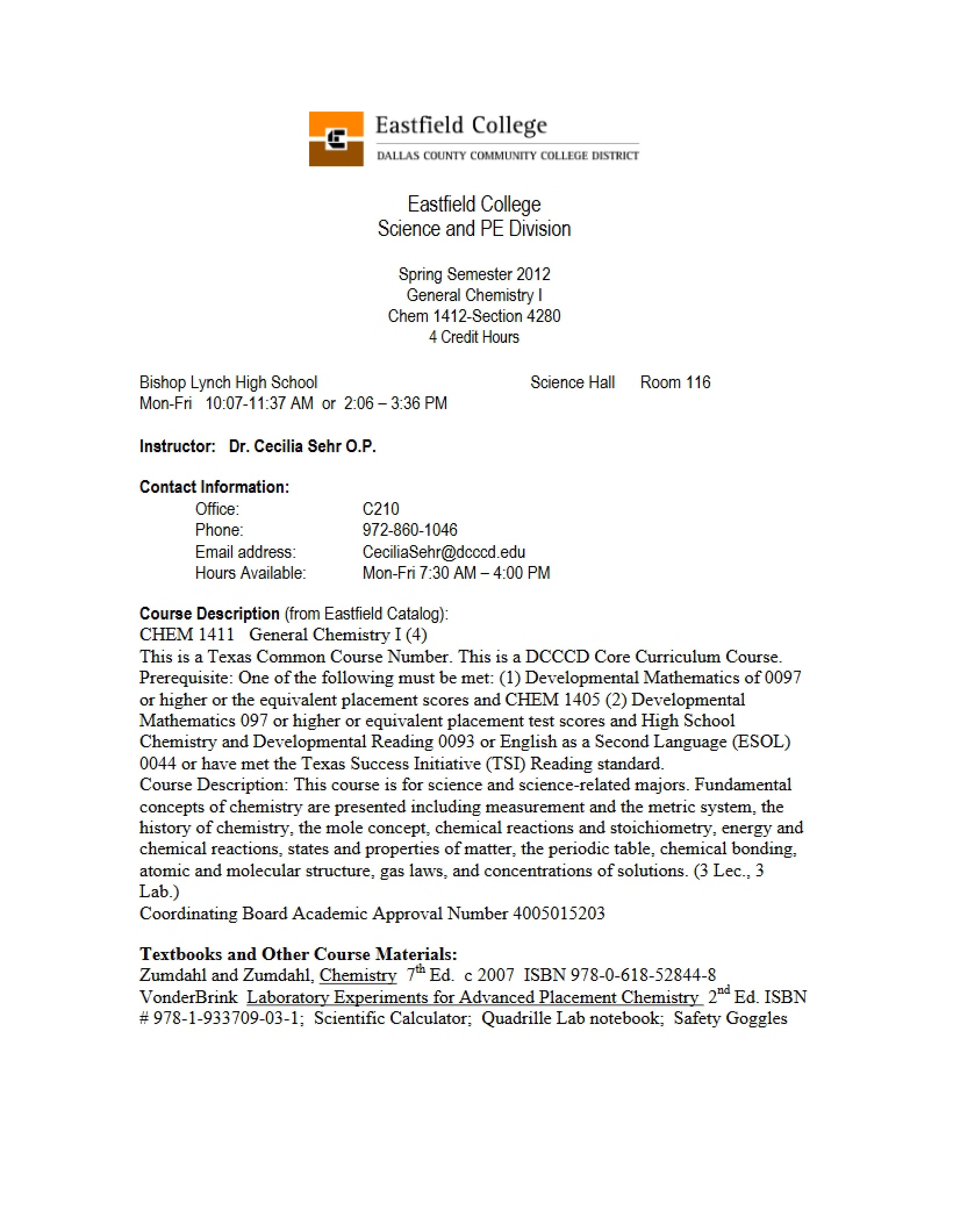 Syllabus - CHEM 1412