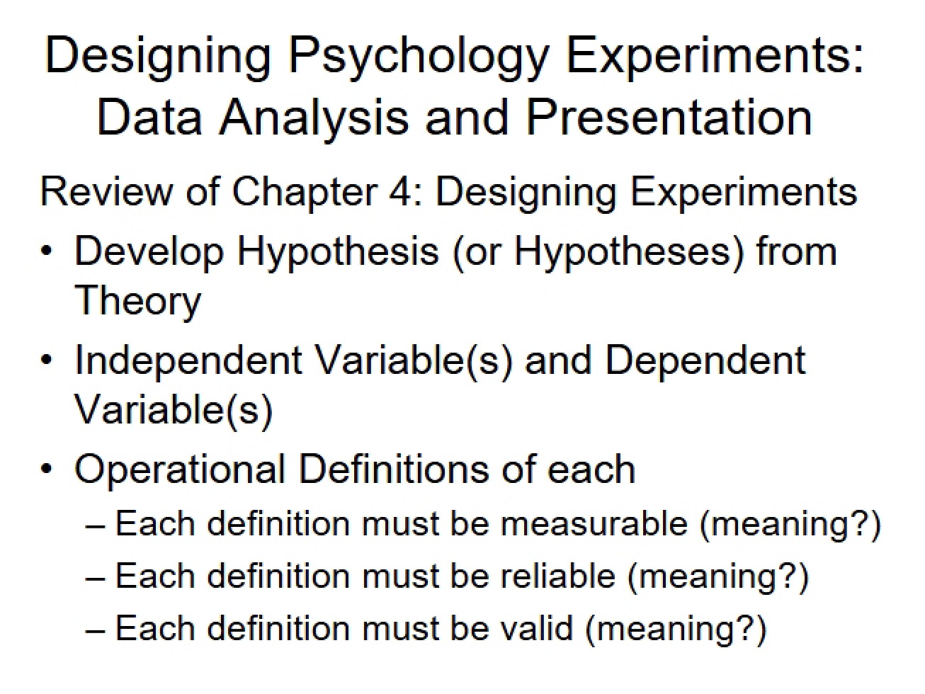 Presentation and Analysis of Data
