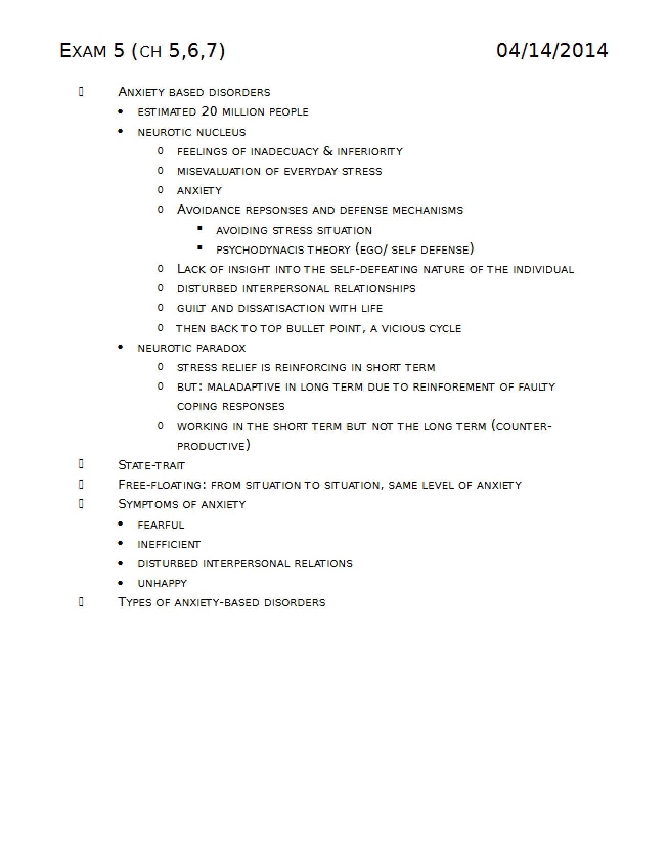 Exam 5 - Abnormal Psychology
