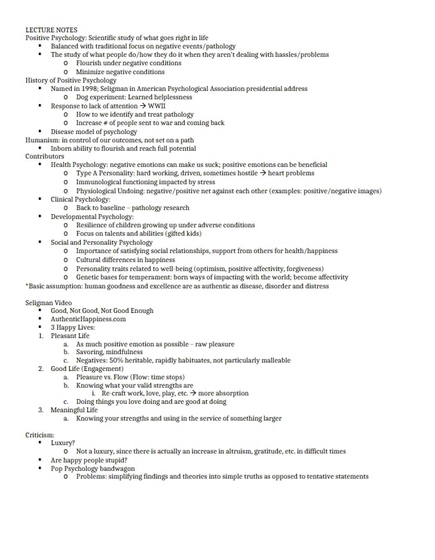 Notes from Lecture