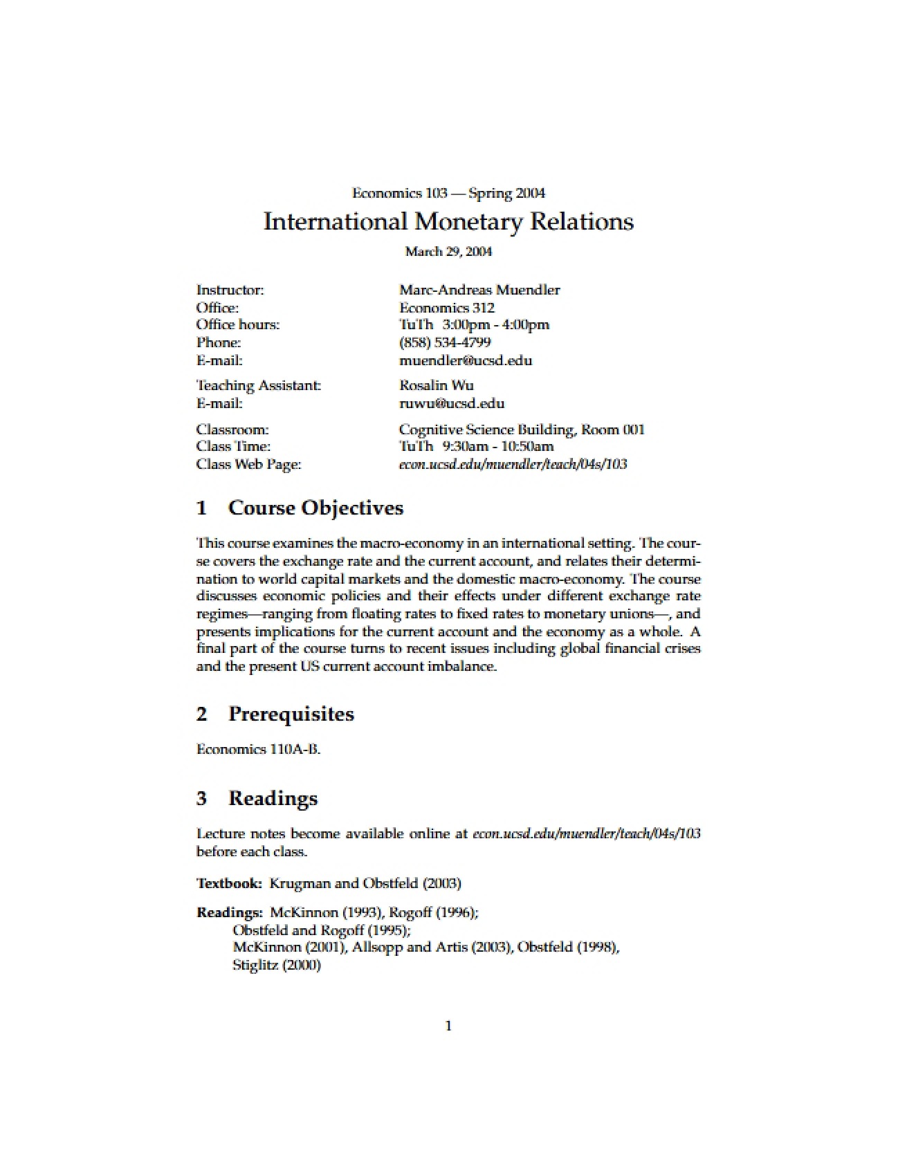 International Monetary Relations Syllabus