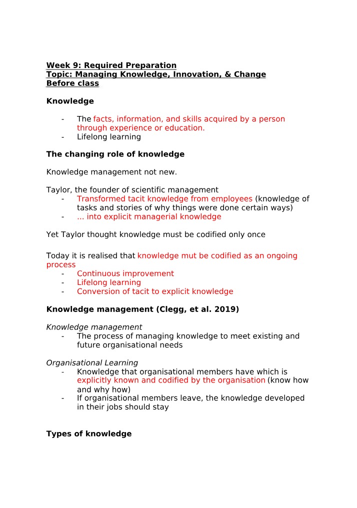 Knowledge, Innovation, and Change Management