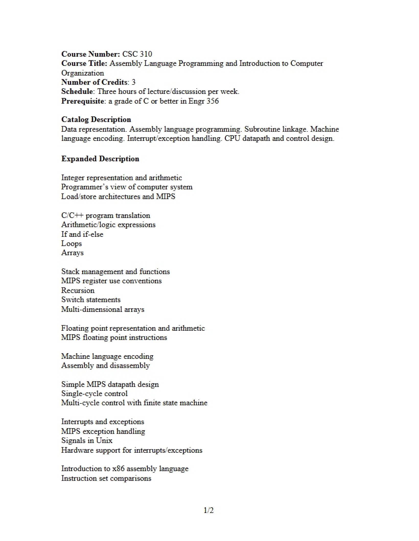 Assembly Language Course Info