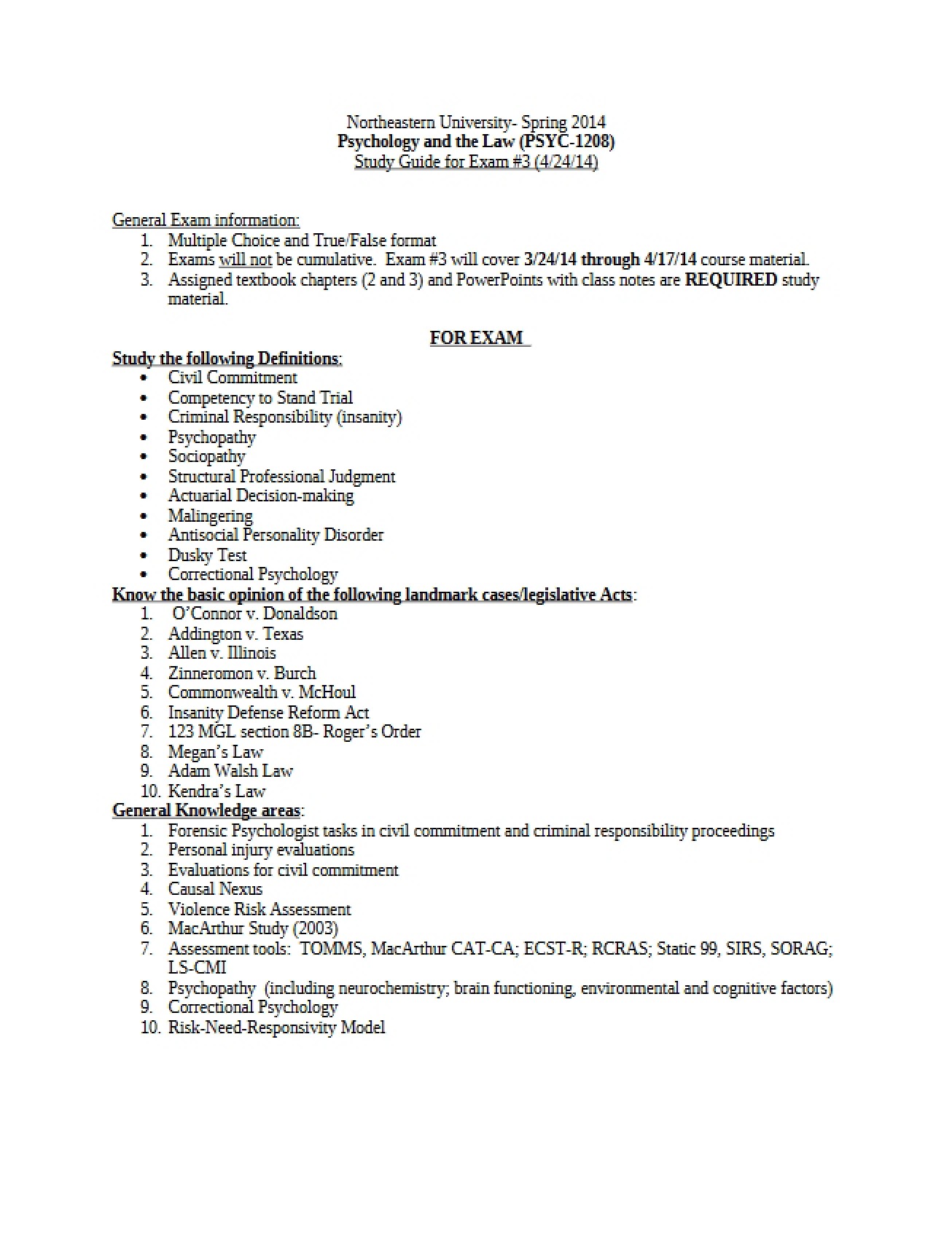 Exam 3 Preparation Guide