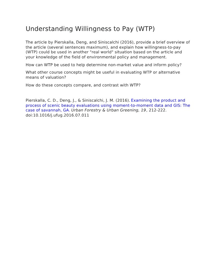 Willingness to Pay for Non-Market Valuation