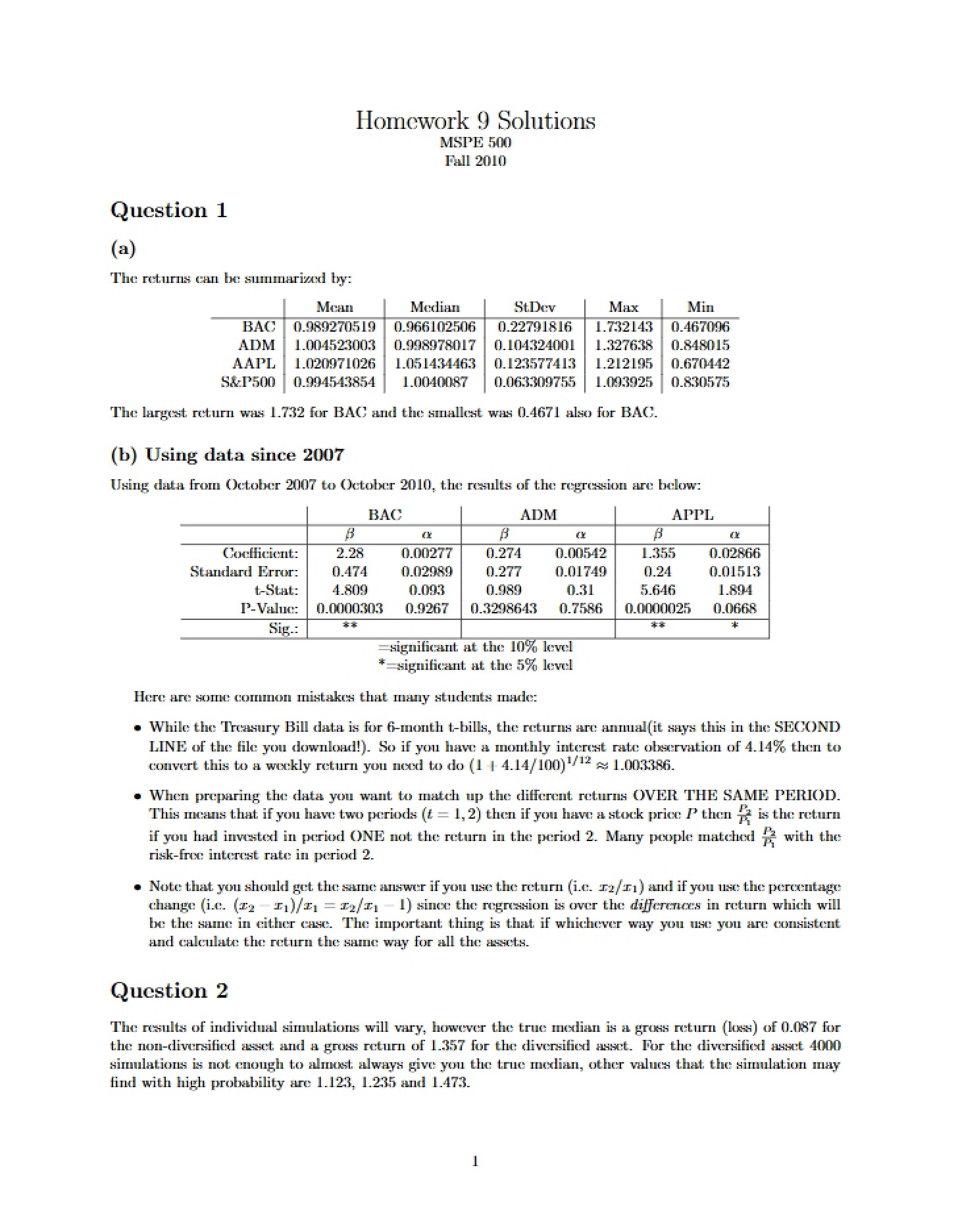 Homework 9 Solution (Fall 2010)