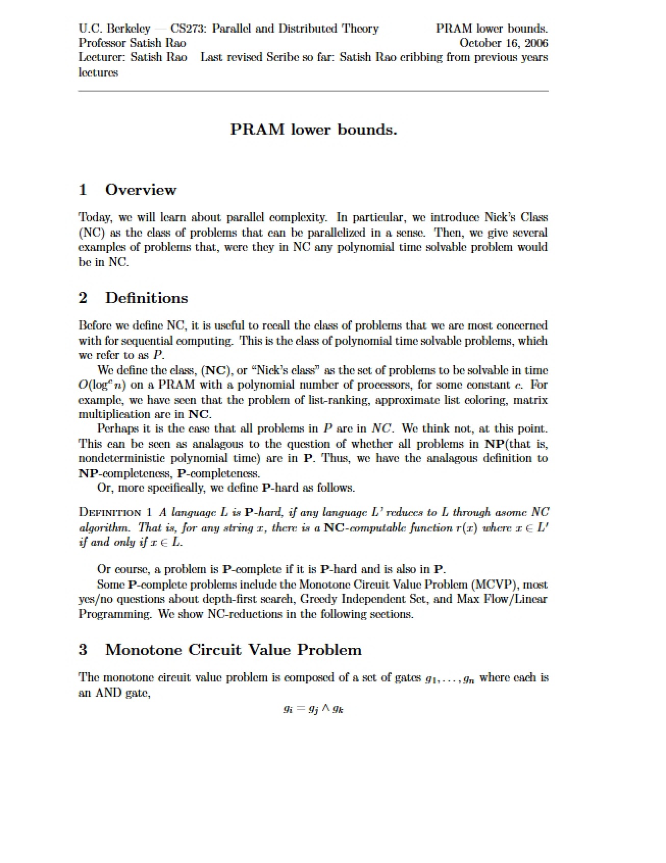 Notes from Parallel Computation Lectures