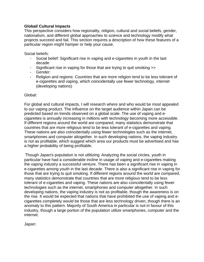 Vaping and E-cigarettes - Global and Cultural Impacts