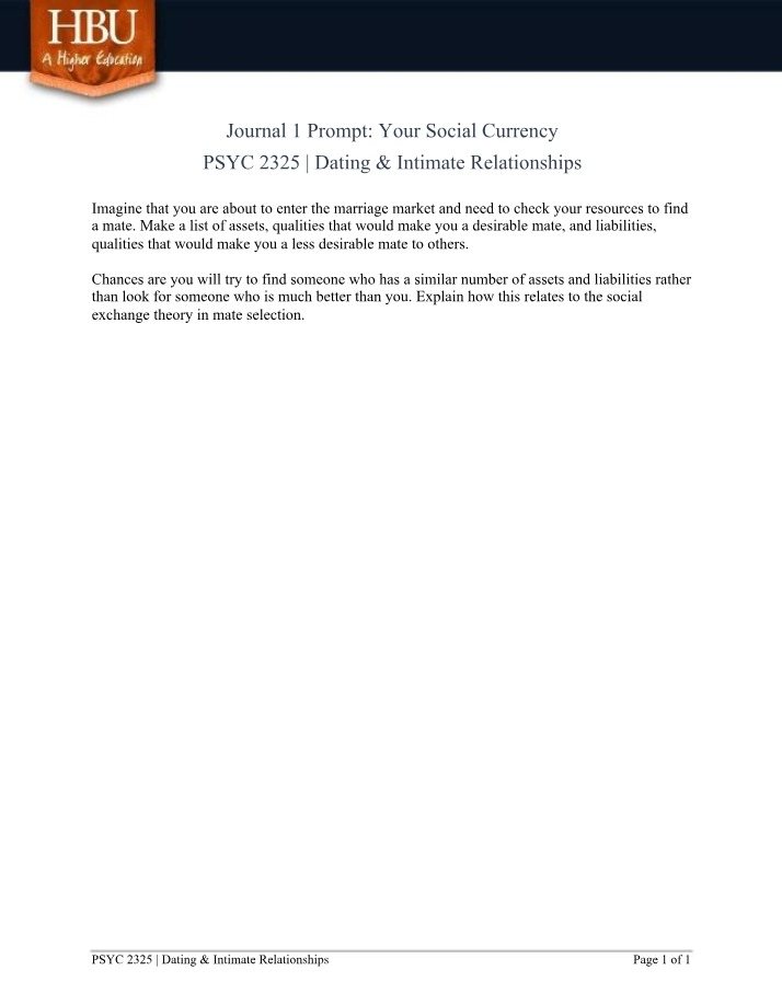 Journal 1 - Your Social Currency