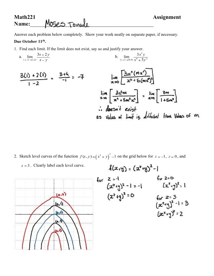 Partial Derivatives, Level Curves, and Limits