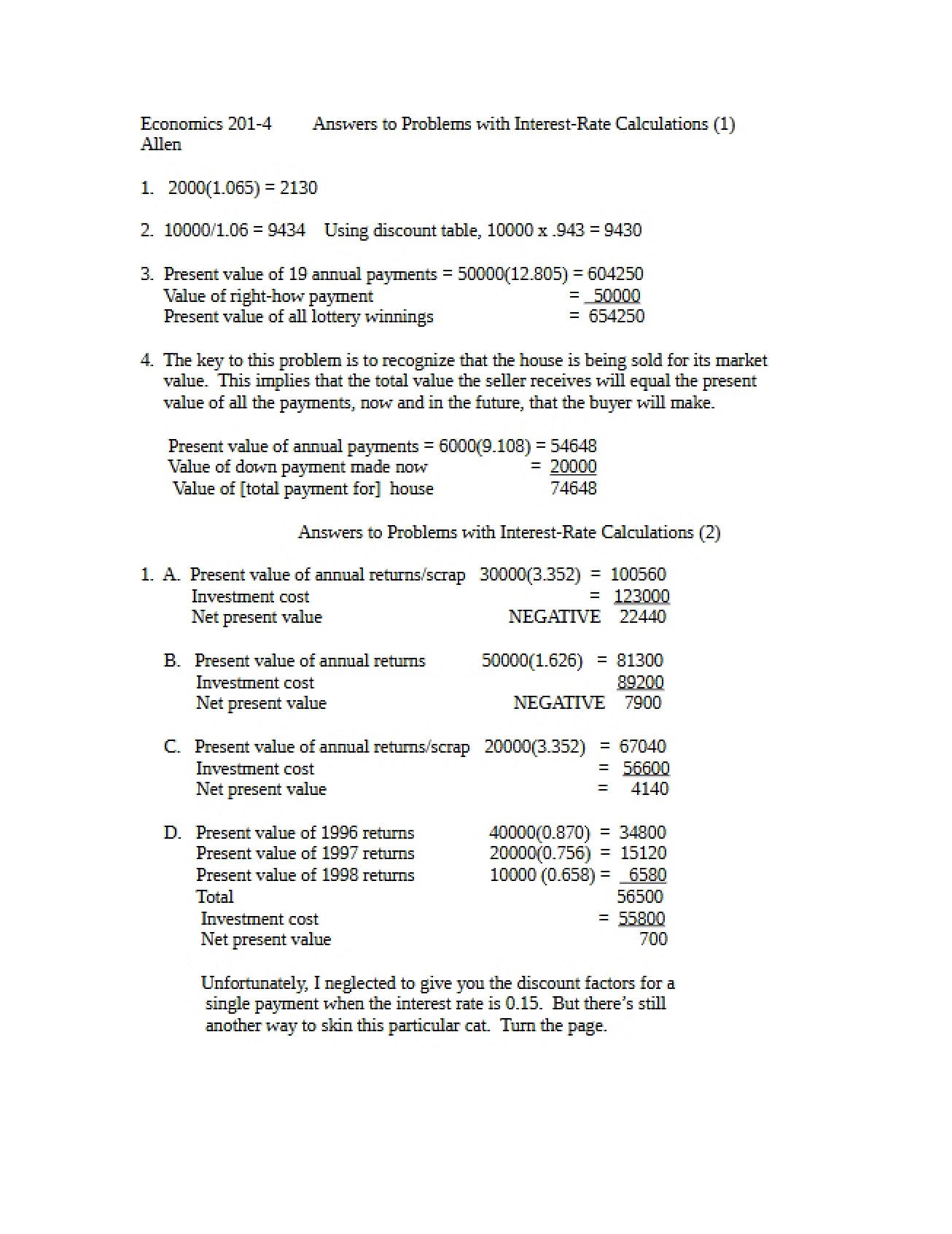 Interest Rate Calculation Problem Answers