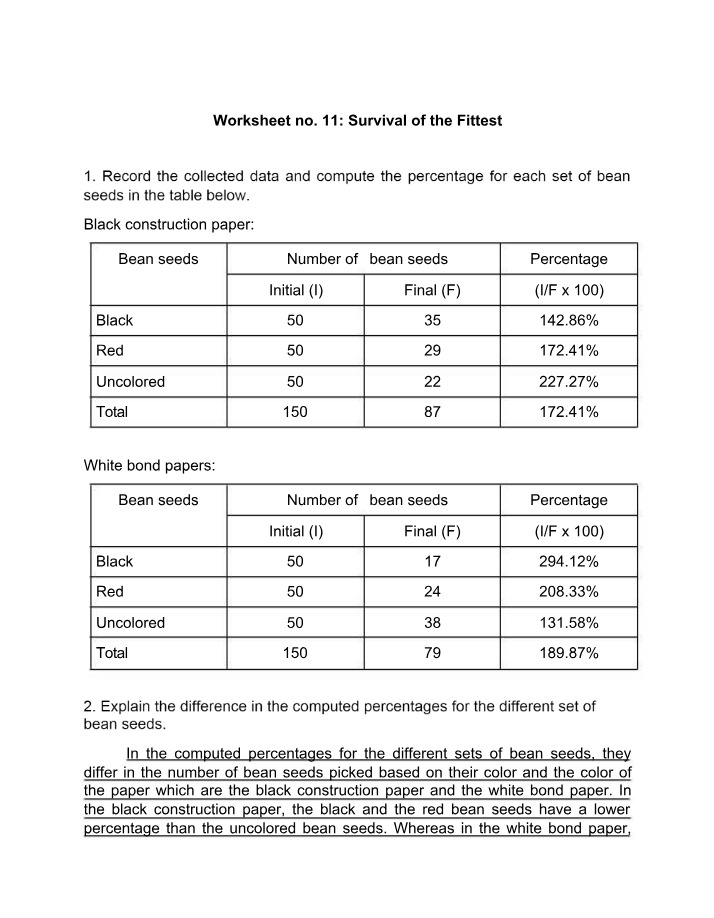 Worksheet 11 - Survival of the Fittest