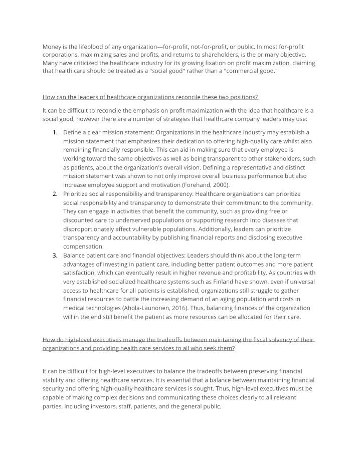 Strategies for Healthcare - Balancing Profit and Social Good