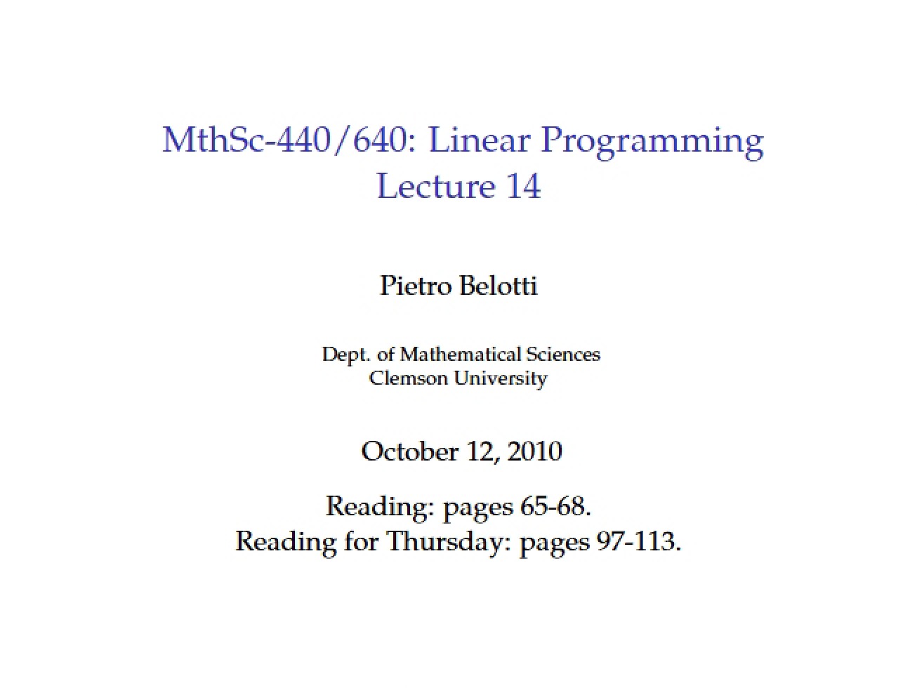 Linear Programming Class Lecture