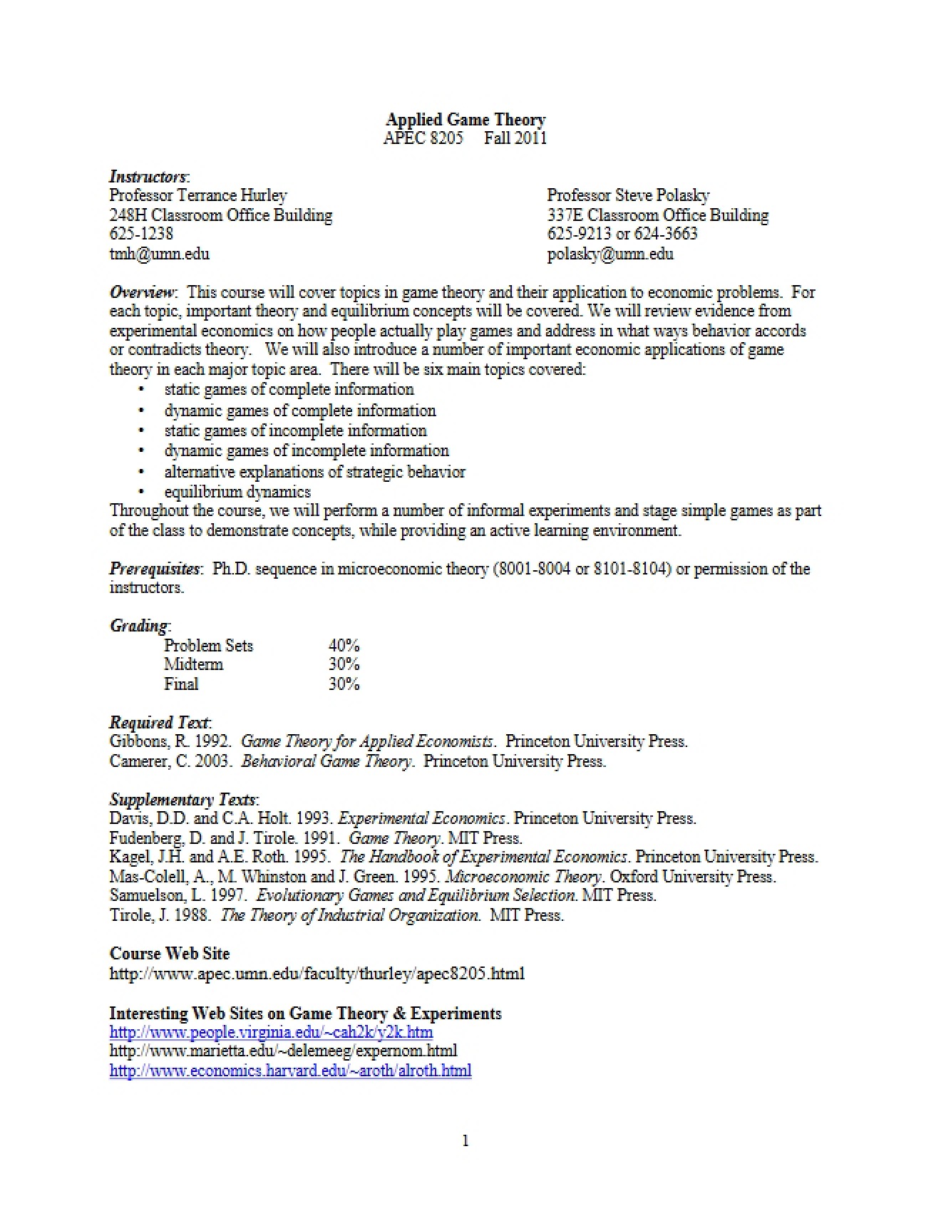Game Theory Applications