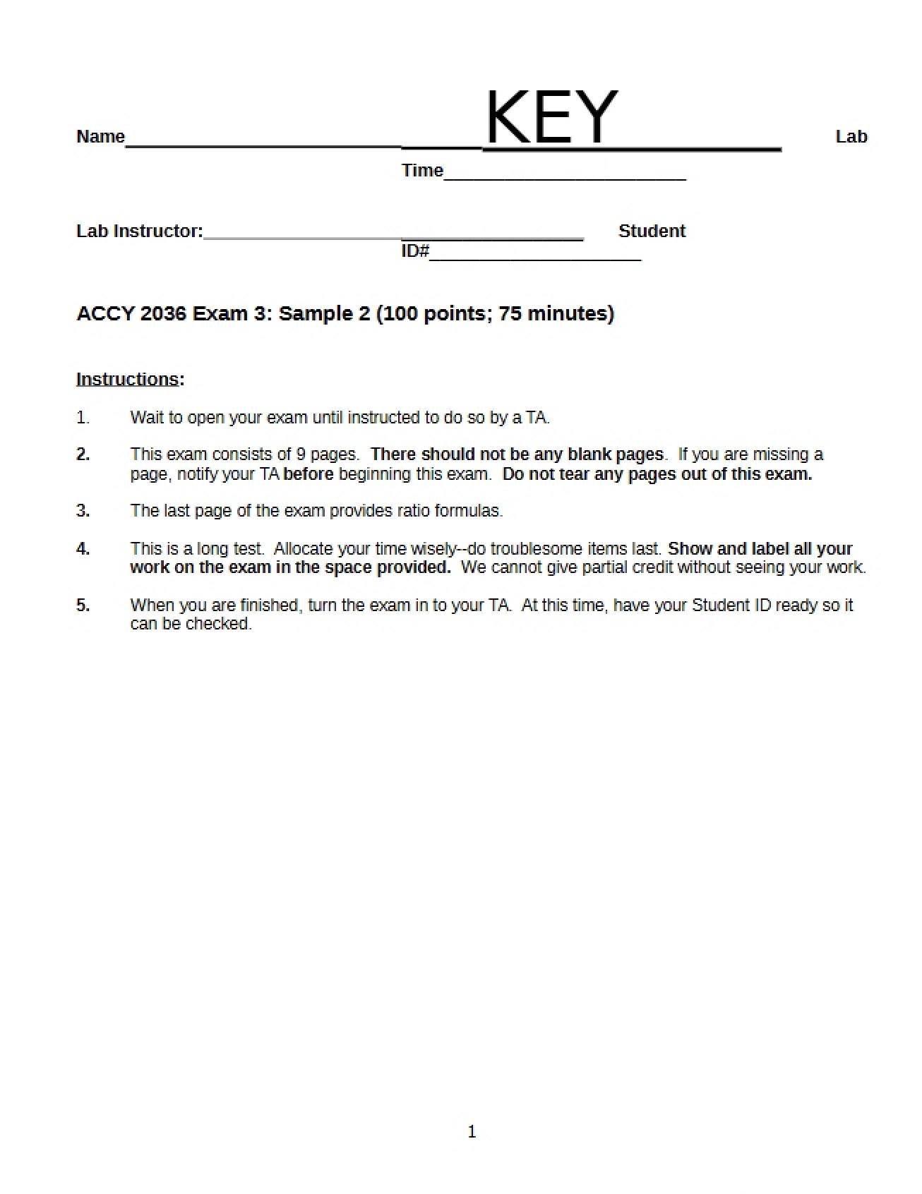 Solutions for Sample Exam 3 (Fall 08)