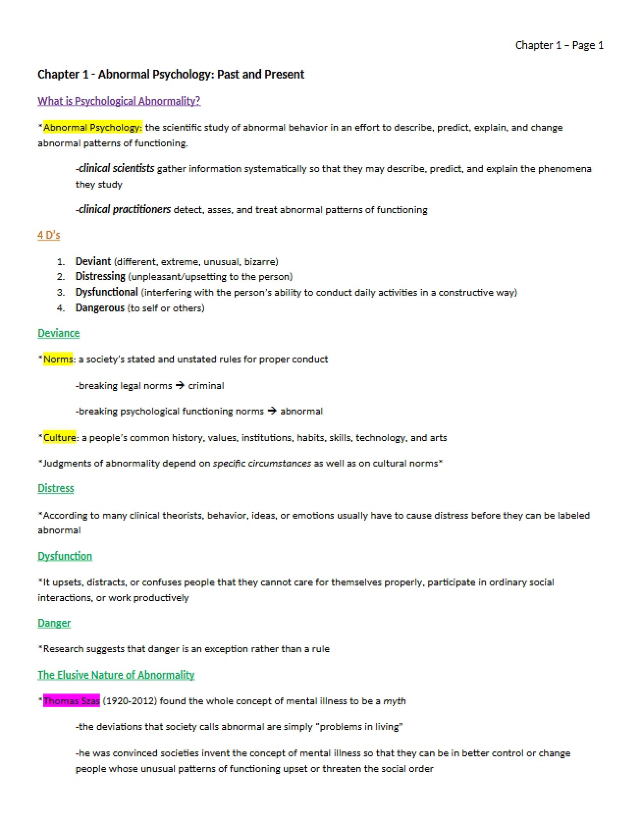 Abnormal Psychology (Chapter 1)