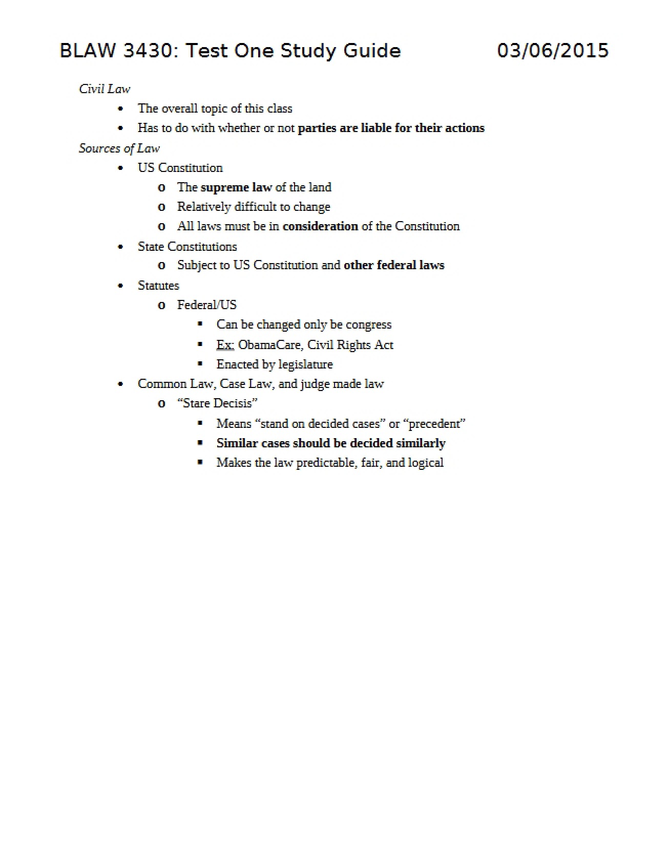 Study Guide for Test 1