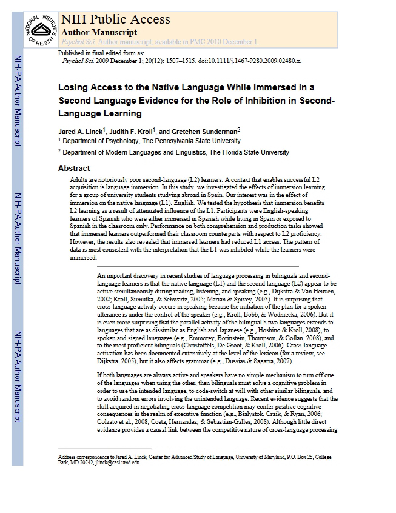 Native Language Access Loss