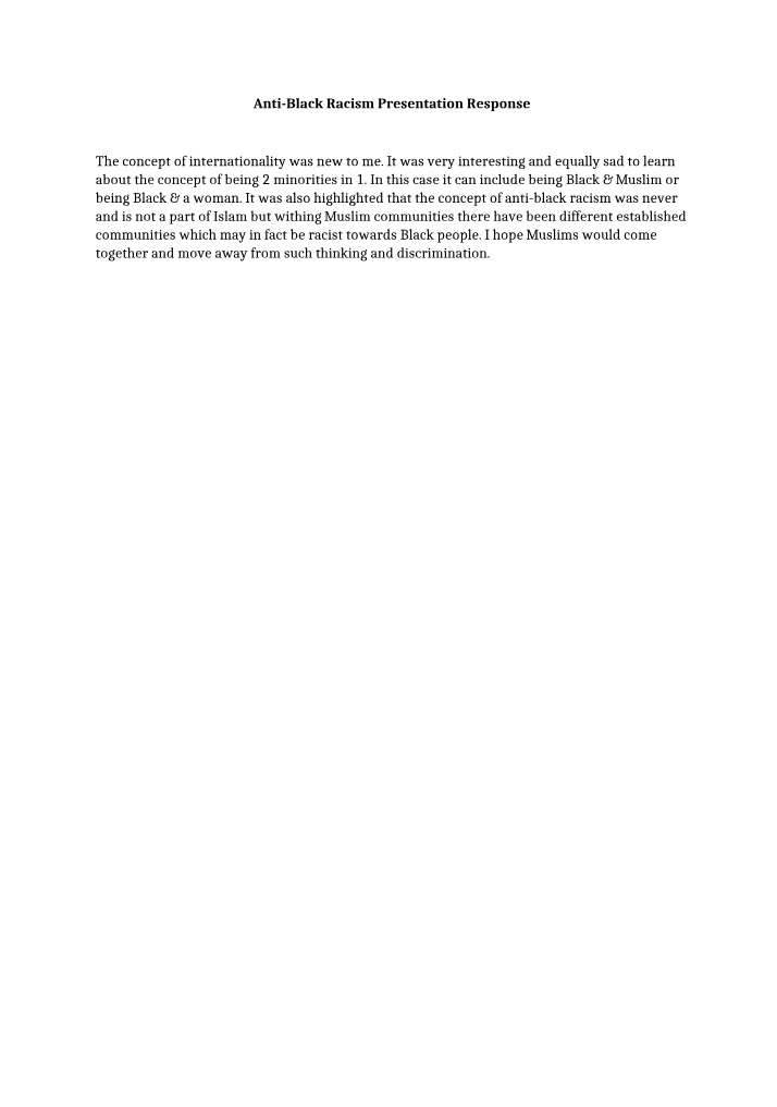 Response to Anti-Black Racism Presentation