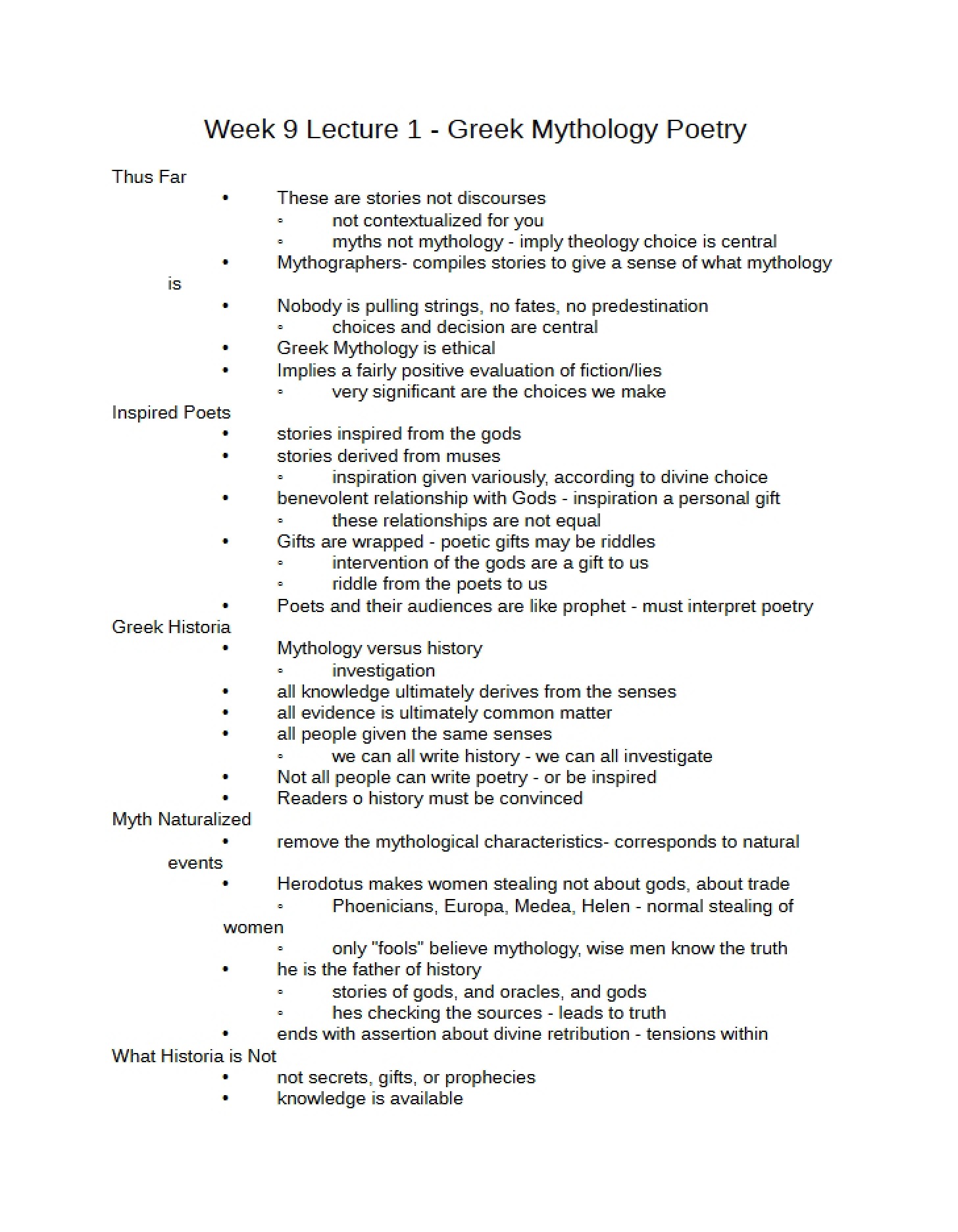 Greek Mythology Poetry Classic30 Week 9 Lecture 1