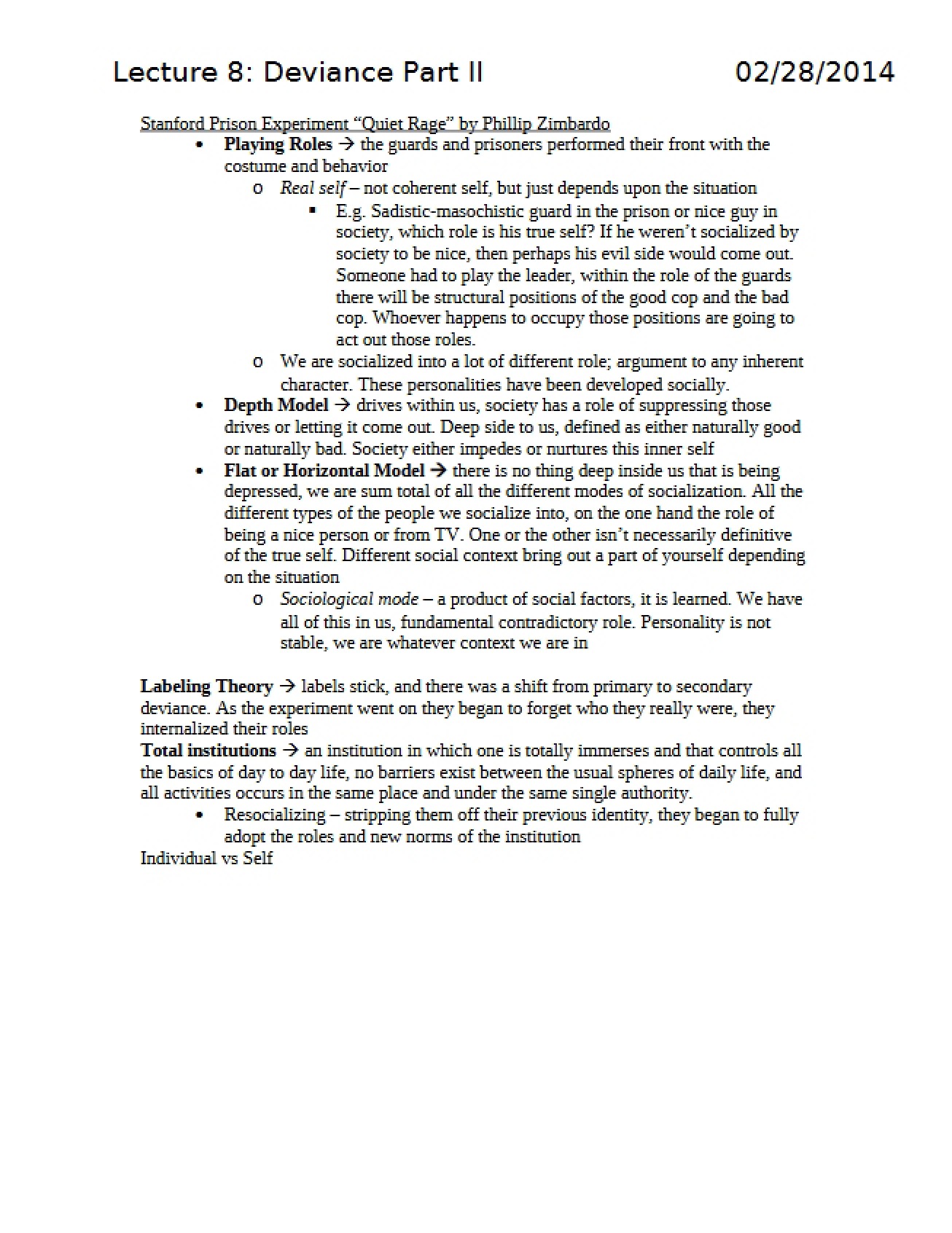 Eighth Lecture Deviance Part Two