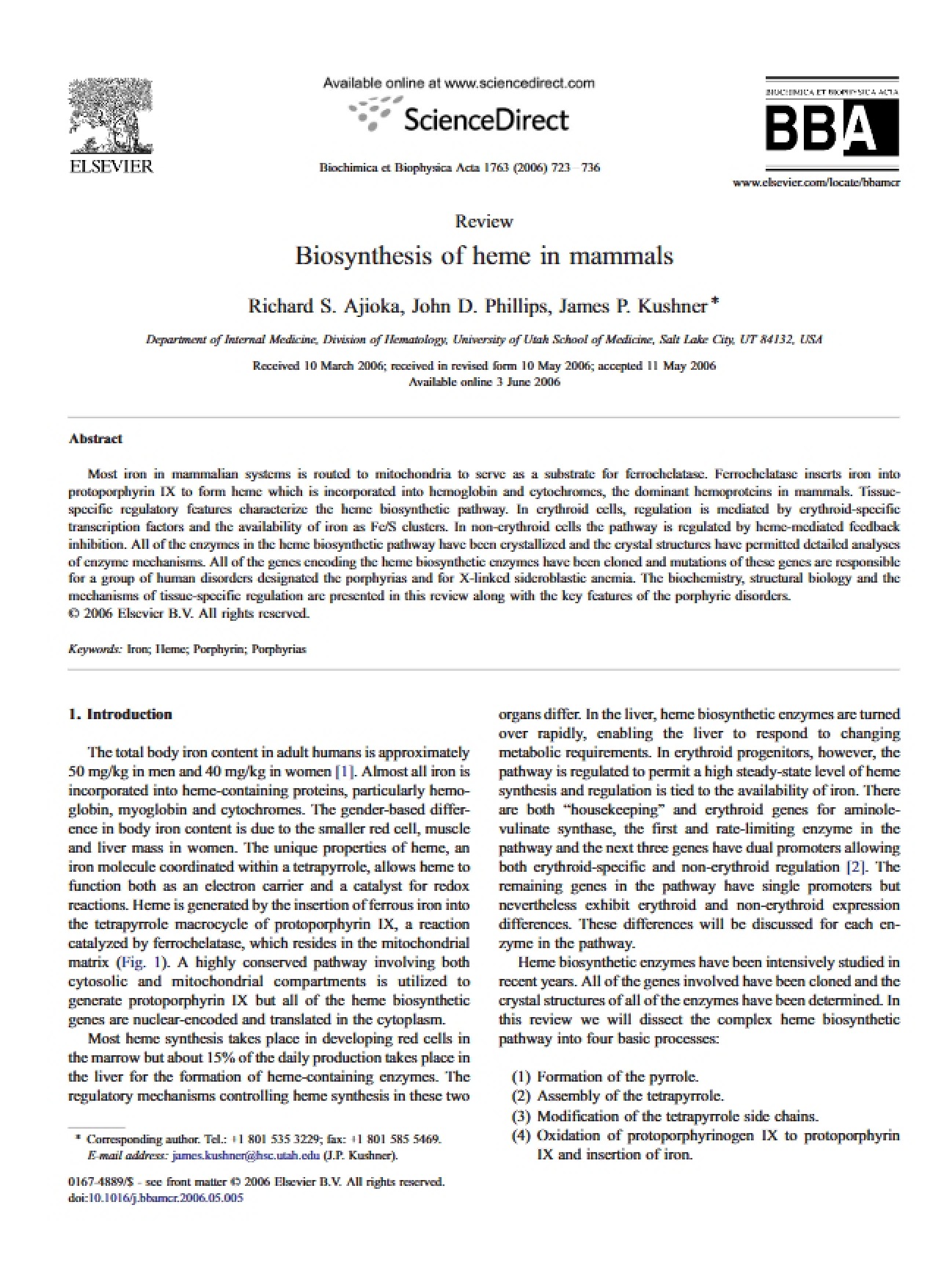 Mammalian Heme Biosynthesis