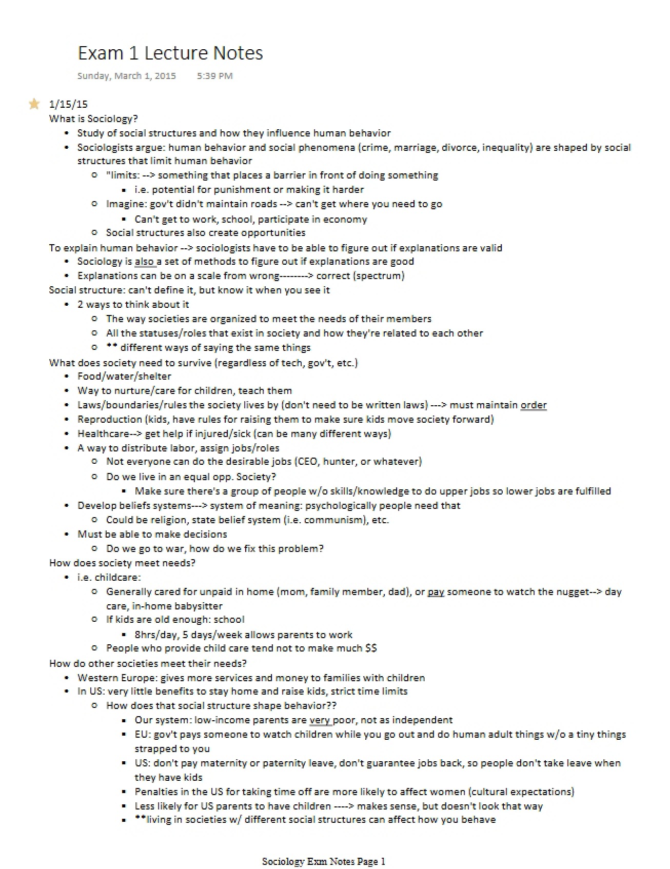 Lecture Notes for the First Exam